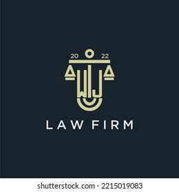 WJ initial monogram logo for lawfirm with scale vector design
