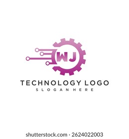 WJ initial monogram for technology logo design
