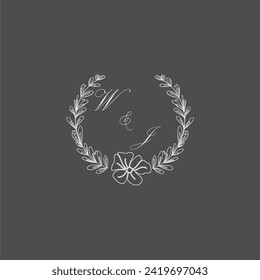 WJ initial monogram wedding with creative leaf