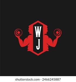 WJ initials fitness sport gym logo design vector