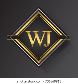 WJ Letter logo in a square shape gold and silver colored geometric ornaments.