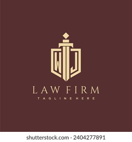 WJ letter monogram for law firm with sword and shield logo image