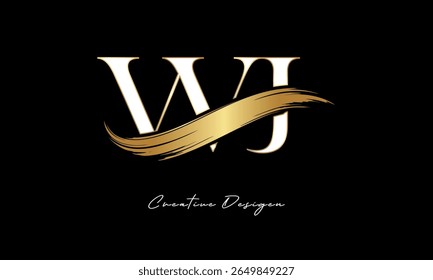 WJ Letter Monogram Logo – Elegant Gold Brush Stroke Letter mark for Luxury Branding, Fashion, Boutique  Premium Identity Design
