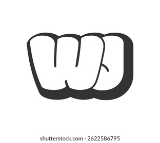 Logotipo de WJ, letras cómicas de burbujas, redondeadas en estilo de graffiti silueta en blanco y negro. Texto preescolar de moda de la letra W y J para la fiesta del festival, iniciales personales, impresión funky de los niños y Web. 