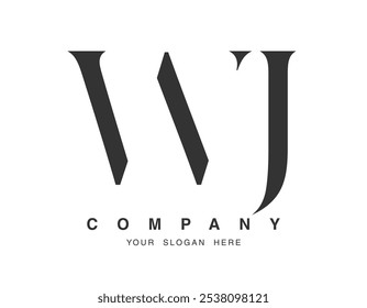 Design do logotipo WJ. Estilo de fonte serif da letra inicial w e j. Tipografia clássica do nome da empresa. Logotipo ou identidade da moda. Ilustração vetorial.