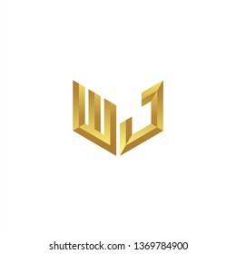 WJ Logo letter initial 3d designs templete with gold colors
