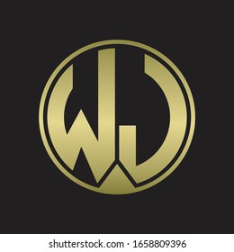Monograma del logotipo WJ con estilo de cinta de pieza en colores dorados