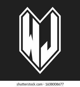 WJ Logo monogram with emblem line style isolated on black background