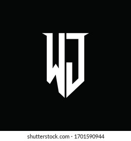 Monograma del logotipo WJ con plantilla de diseño de estilo de escudo de emblemas