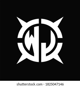 WJ Logo monogram with four pieces circle slice design template on Black Background