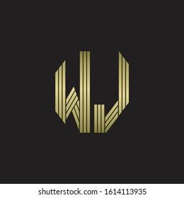 WJ Logo monogram outline style linked isolated with gold colors