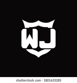 Monograma del logotipo de WJ con el escudo alrededor de la plantilla de diseño de forma de la corona