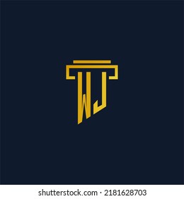 Logotipo inicial del monograma WJ para la firma de abogados con diseño de hitos