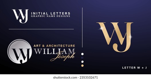 WJ monogram letter Luxury alphabet letter logo design with gold and silver colors Elegantly and classical style for initials wedding invitation, Stationery, Layouts collages, print materials business