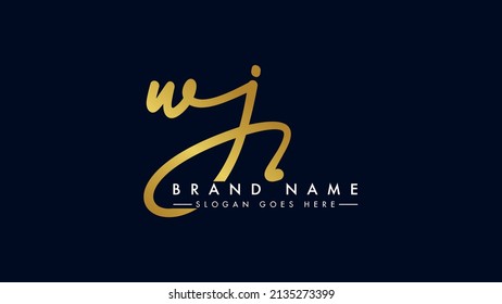 WJ monogram logo Golden Signature style typographic icon.Typographic icon with script letter w and letter j.Lettering sign isolated on black background.Calligraphic hand drawn alphabet initials.