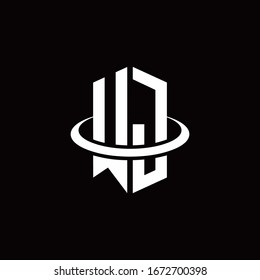 Logotipo del monograma WJ en forma de hexágono y rodeado por un anillo