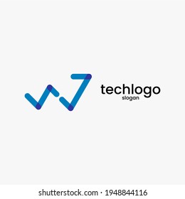 WJ tech logo simple free vector branding