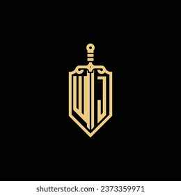 WJ vintage shield and sword initial logo in high quality professional design that will print well across any print media