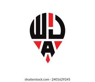 diseño de logotipo de la forma de la ubicación de la letra WJA