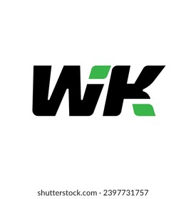 WK brand name initial letters monogram with green leaf.