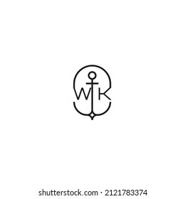 WK creative letter logo design in anchor concept with high quality professional design that will print well across any print media