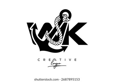 WK Creative Monogram Latte Logo mit Anker und Seil Design Minimalistisches Logo Design