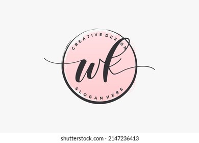 WK handwriting logo with circle template vector signature, wedding, fashion, floral and botanical with creative template.