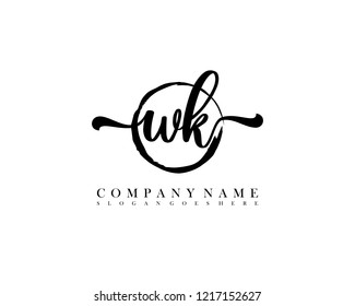 WK initial handwriting logo circle template vector