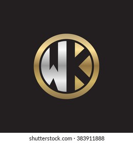 WK initial letters circle elegant logo golden silver black background