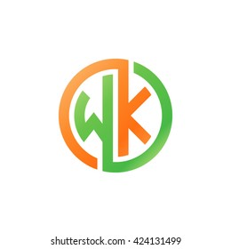WK initial letters looping linked circle logo orange green
