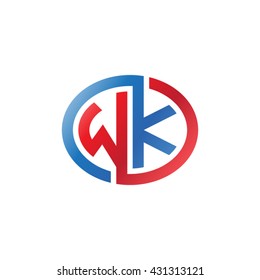 WK initial letters looping linked ellipse logo red blue