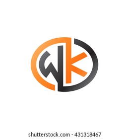 WK initial letters looping linked ellipse logo orange black