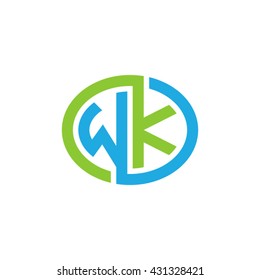 WK initial letters looping linked ellipse logo blue green