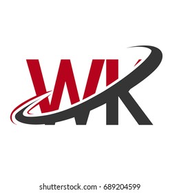 WK initial logo company name colored red and black swoosh design, isolated on white background. vector logo for business and company identity.