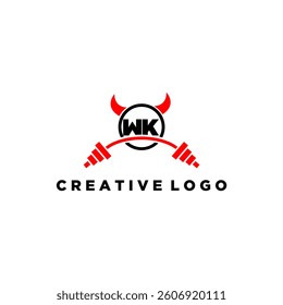 WK initial monogram for fitnes or gym logo with devil style design