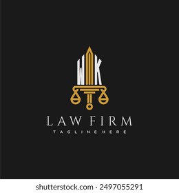 WK initial monogram for lawfirm logo with sword and scale