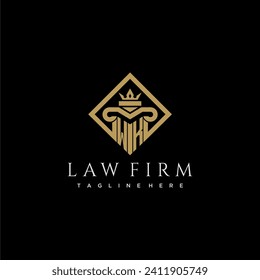 Logo inicial del monograma WK para la firma de abogados con pilar en diseño cuadrado creativo