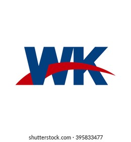 WK initial overlapping swoosh letter logo blue red