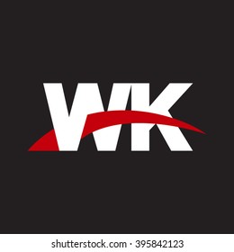 WK initial overlapping swoosh letter logo white red black background