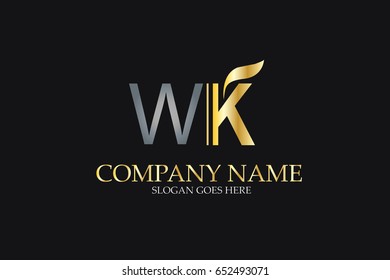 WK Letter Logo Design in Golden and Metal Color