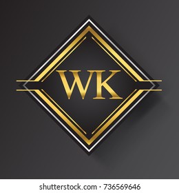 WK Letter logo in a square shape gold and silver colored geometric ornaments.