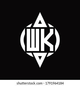 WK Logo with circle rounded combine triangle top and bottom side design template