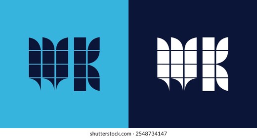 Diseño del logotipo de WK con forma de azulejo. Diseño de Ilustración vectorial minimalista y moderno adecuado para negocios o marcas