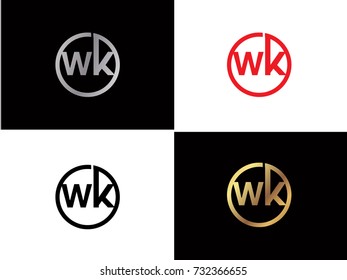 WK Logo. Letter Design Vector with Red and Black Gold Silver Colors


