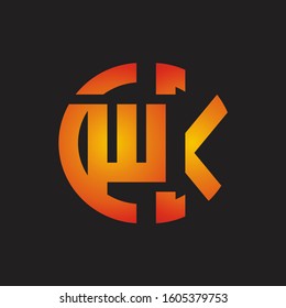 WK Logo monogram with cutting line style isolated on colors