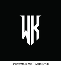 Monograma del logotipo WK con plantilla de diseño de estilo de escudo de emblemas