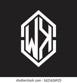 WK Logo monogram with hexagon shape and outline slice style with black and white