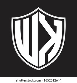 WK Logo monogram with shield shape isolated on outline design template