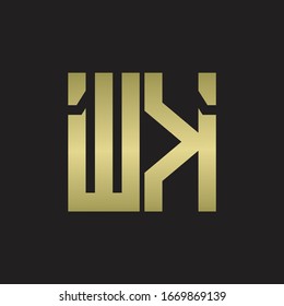 WK Logo with squere shape design template with gold colors