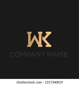WK logo vector. W and K letters. Golden color text on black background
